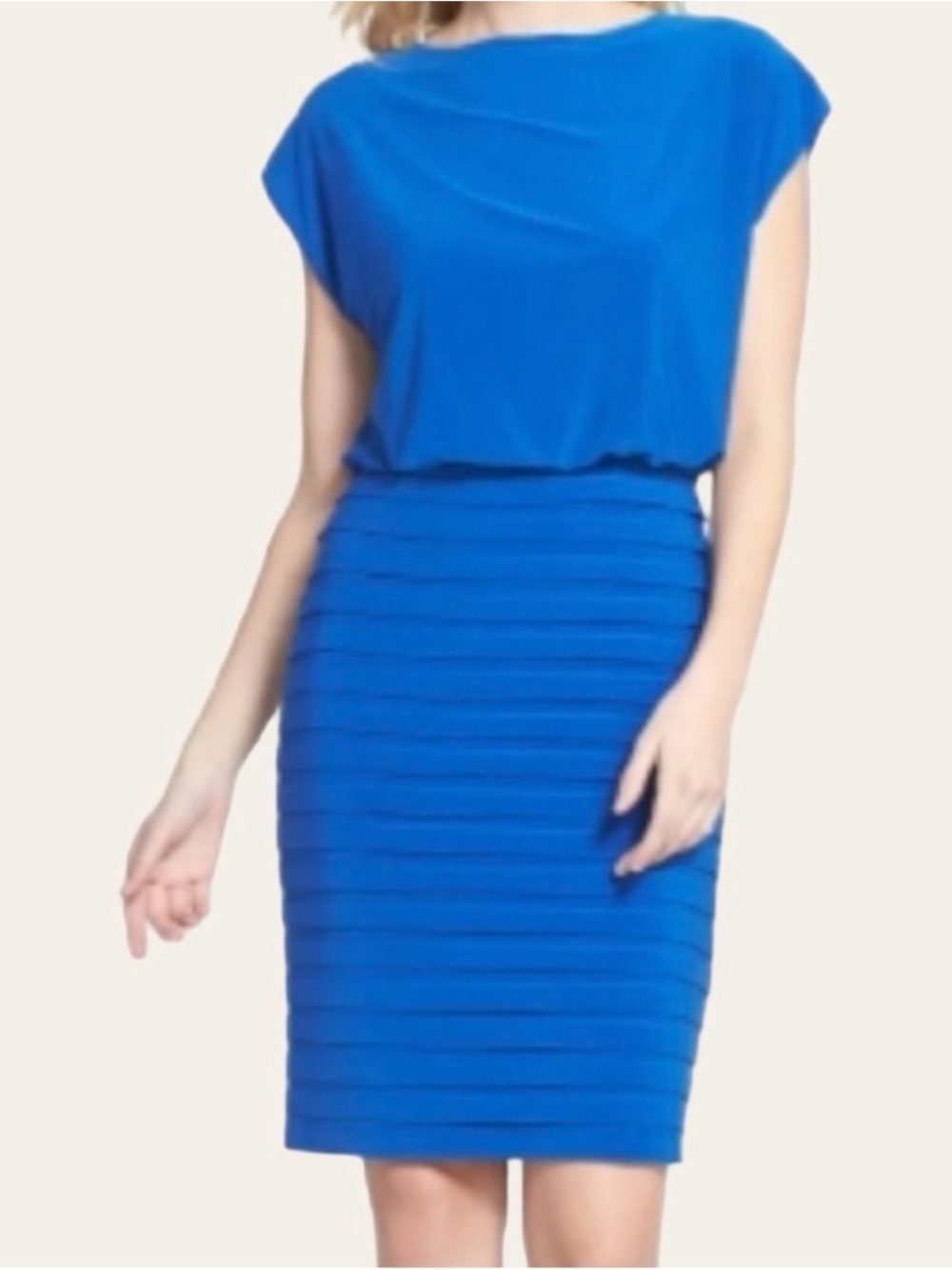 Adrianna Papell Royal Blue Midi Dress with Ribbed Pencil Skirt